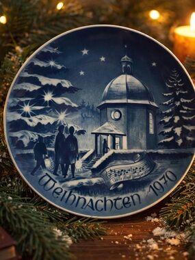 Vintage West Germany Christmas Plates 1970 1971 Blue Bareuther Set